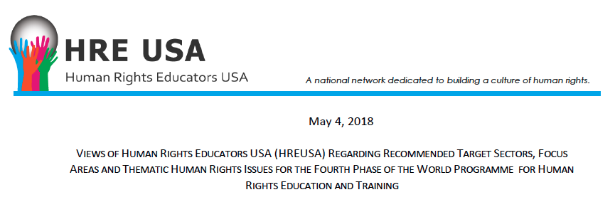 Views of Human Rights Educators USA (HREUSA) regarding recommended ...