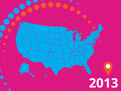 2013 text with graphic with magenta background and large blue graphic of the United States 