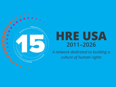 Blue background with the 15 year anniversary HRE USA logo 